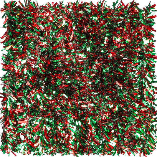 Sosation 100 ft Christmas Tinsel Garland Christmas Tree Twist Garland Bulk Glitter Metallic Streamer Indoor Outdoor Hanging Xmas Decorations(Red Green)