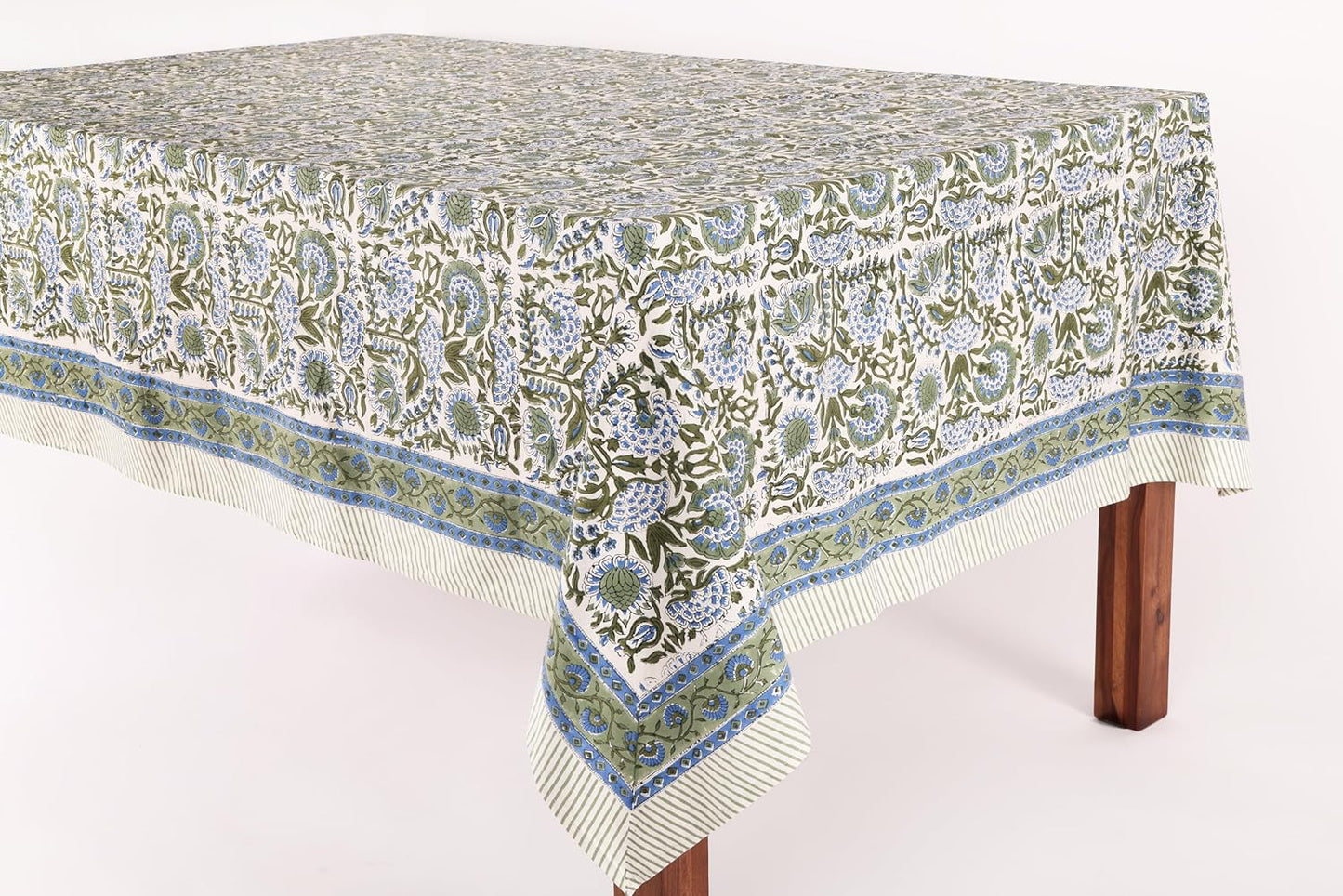 ATOSII Clover Blue 100% Cotton Square Fall Tablecloth, Handblock Floral Linen Table Cloth for Kitchen Dining Table I Parties Wedding Christmas Thanksgiving I Fall Home Decor 60 X 60 Inches