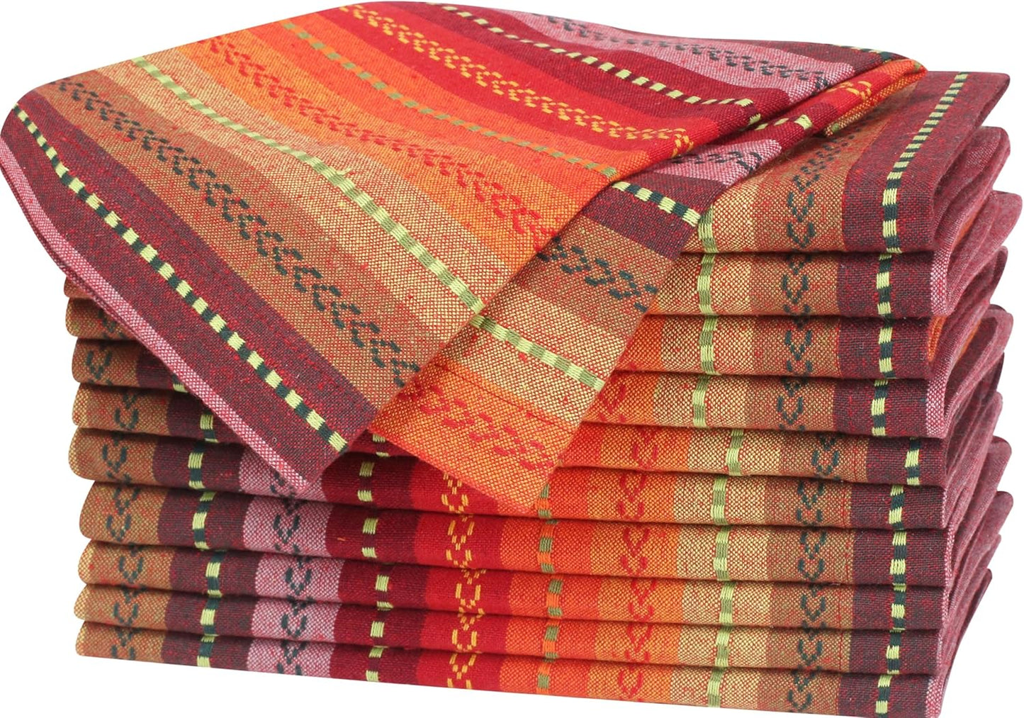 Homidate Cotton Cloth Dinner Napkins Set of 12 – 18x18 Salsa Red Multi Stripes – Reusable Machine Washable Fabric Napkins for Weddings, Events, Restaurants & Daily Dining