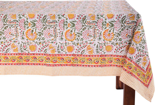ATOSII Clover Yellow 100% Cotton Rectangle Fall Tablecloth, Handblock Floral Print Linen Table Cloth for Kitchen Dining I Parties, Weddings, Outdoors, Christmas, Thanksgiving Decor 60 X 90 Inches