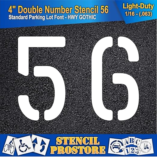 Pavement, Curb, and WheelStop Stencils - 4 inch Double Number Stencil - (56) - 4" x 5.5" x 1/16" (63 mil) - Light-Duty