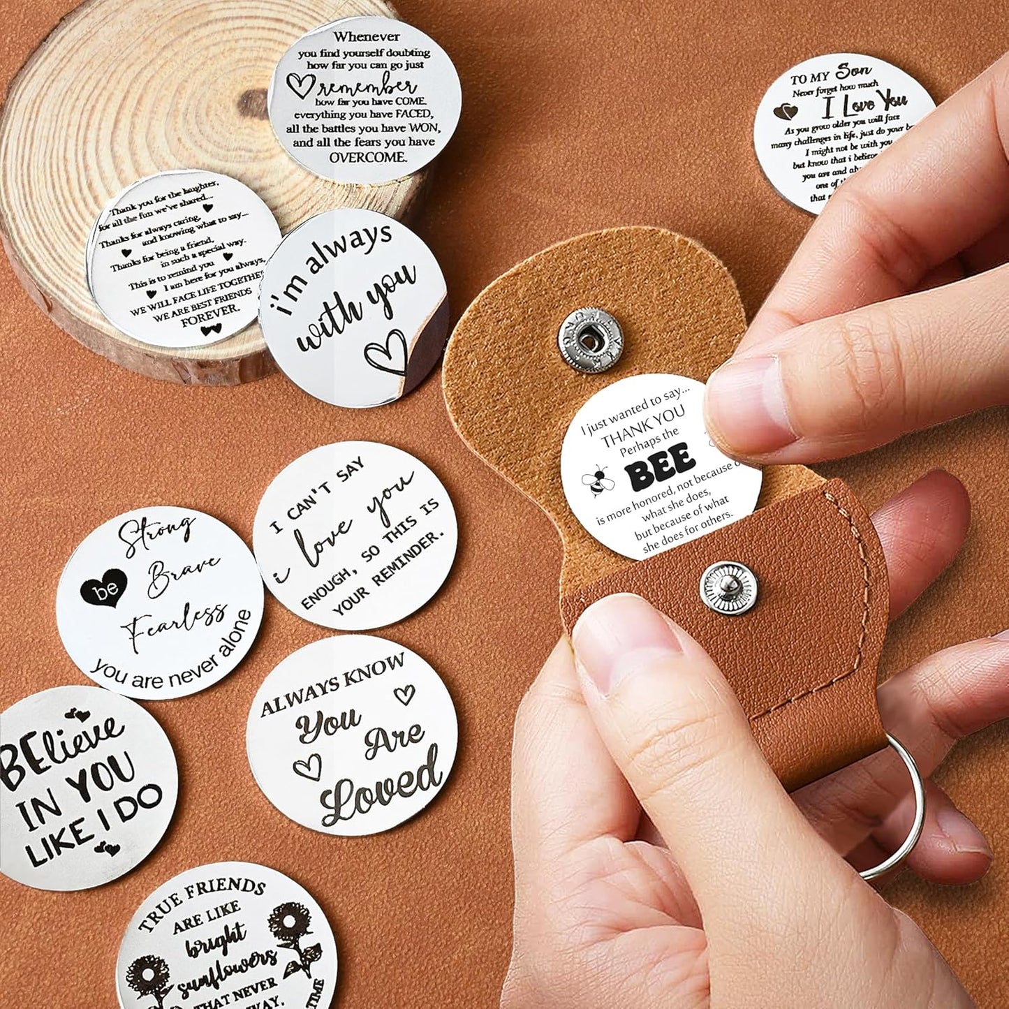 OUMILAN Pocket Hug Token Gifts for Men Boyfriend Girlfriend Inspirational Gift for Son Daughter Brother with Leather Keychain