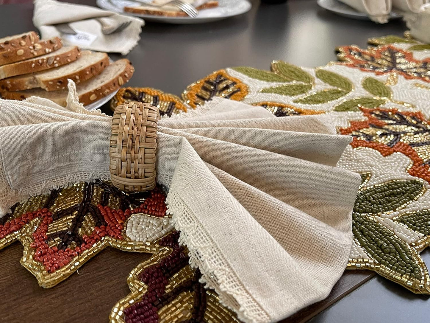 Bedding Craft Cloth Dinner Napkins Linen Flax Cotton 18x18 Set of 12 – Natural with Lace & Mitered Corners – Machine Washable Reusable Fabric Napkins for Weddings, Parties & Table Decorations