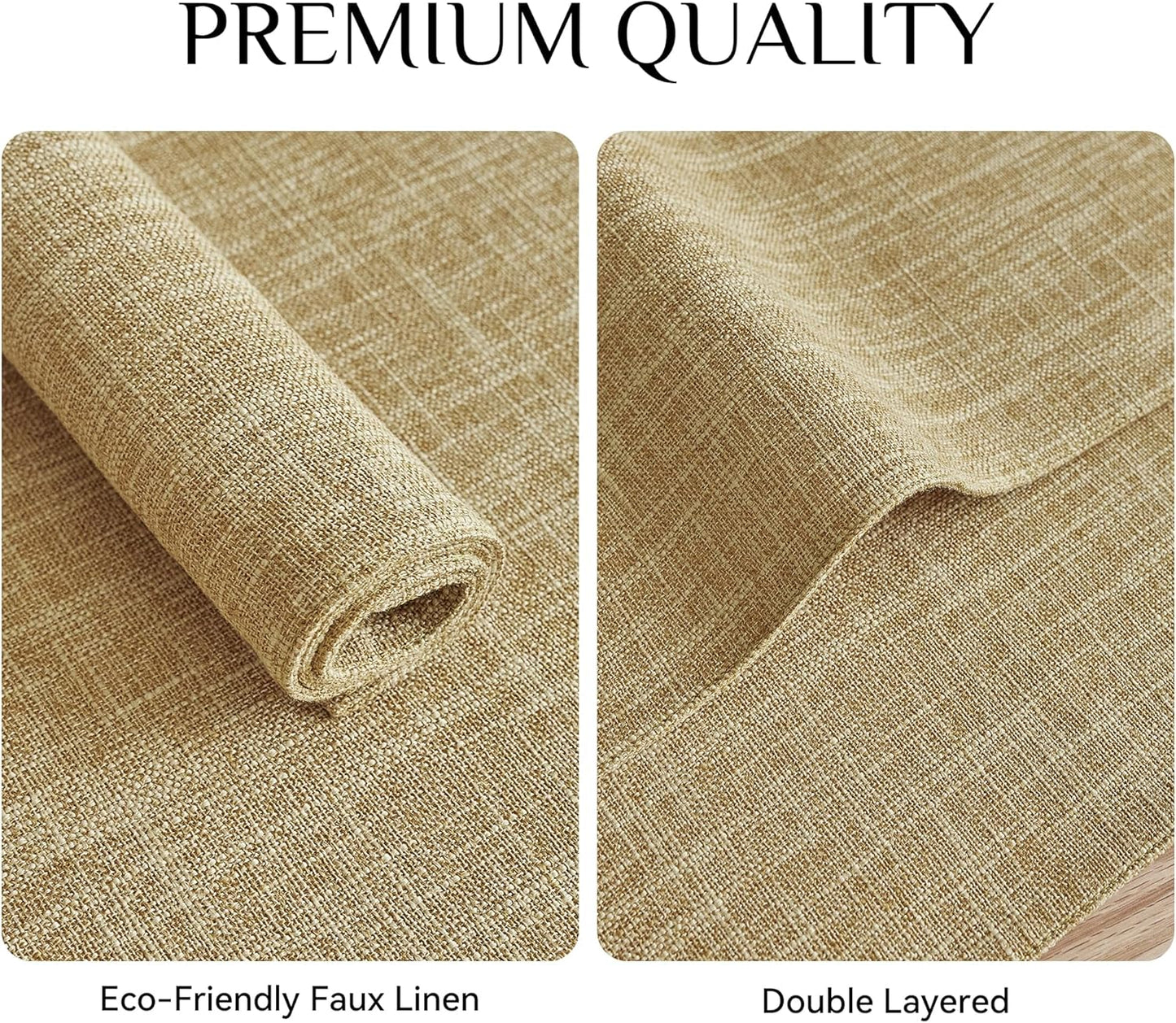 Softalker Faux Linen Placemats Set of 12-12 x 18 Inch, Heat Resistant Double Layered Durable Burlap Farmhouse Place Mats, Non-Slip Washable Rustic Table Mats for Dining, Kitchen, Party（Khaki