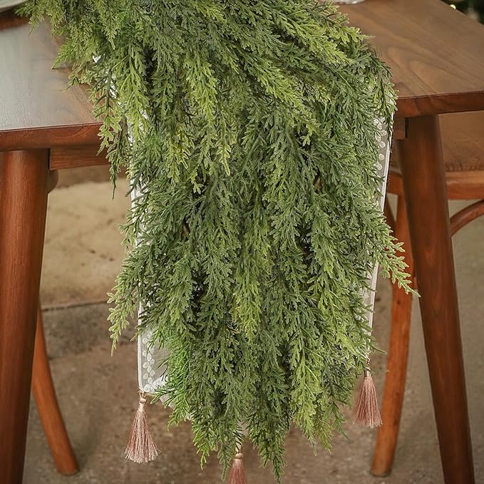 9FT Christmas Garland Cedar Garland Real Touch Faux Greenery Cypress Garlands for Mantle,Table,Wall,Christmas Decorations Indoor Outdoor