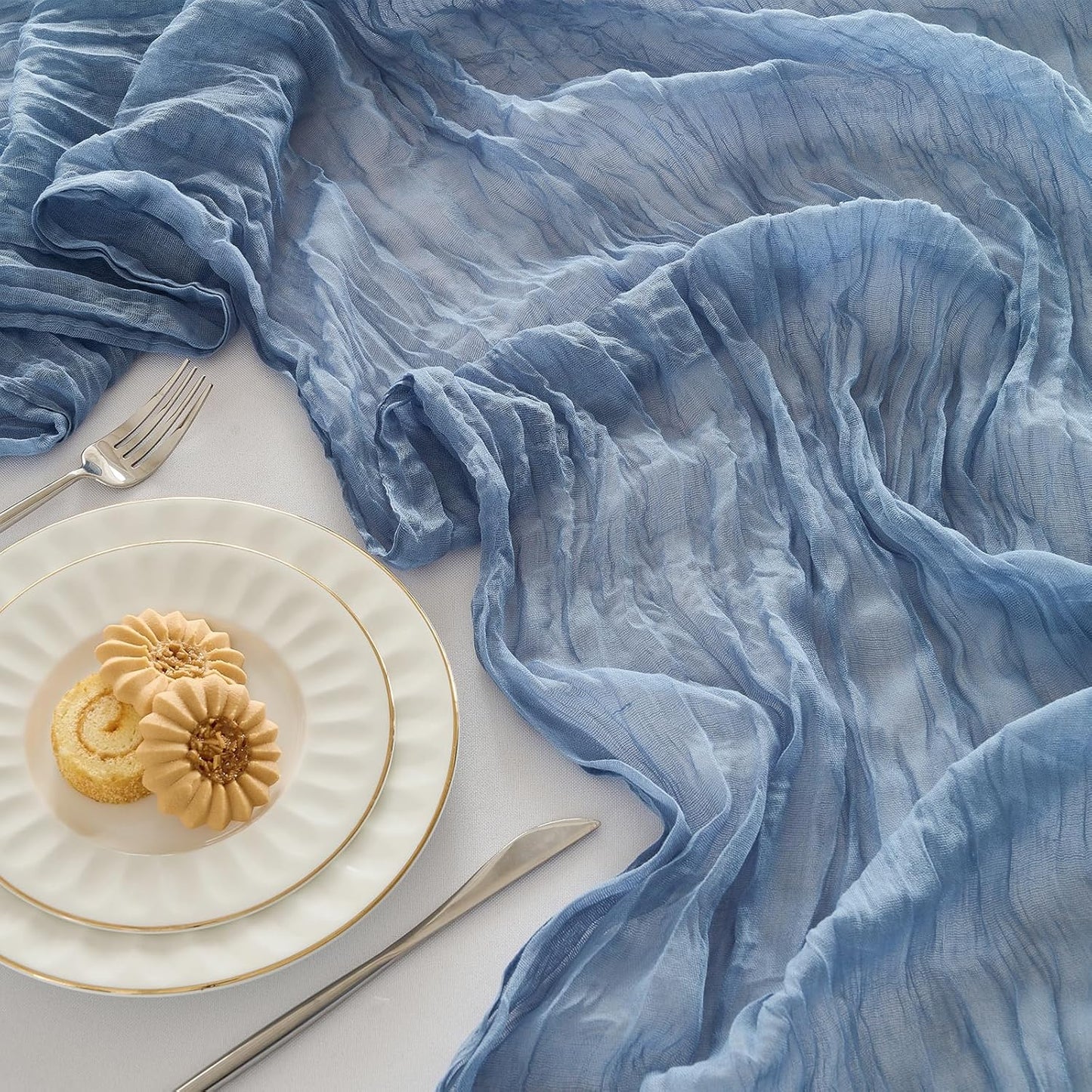Fanami 1 Pack Cheesecloth Table Runner -10FT Dusty Blue Boho Gauze Cheese Cloth Table Runner 120 Inches Long Rustic Sheer Fabric Centerpieces for Wedding Birthday Party Bridal Baby Shower Decorations