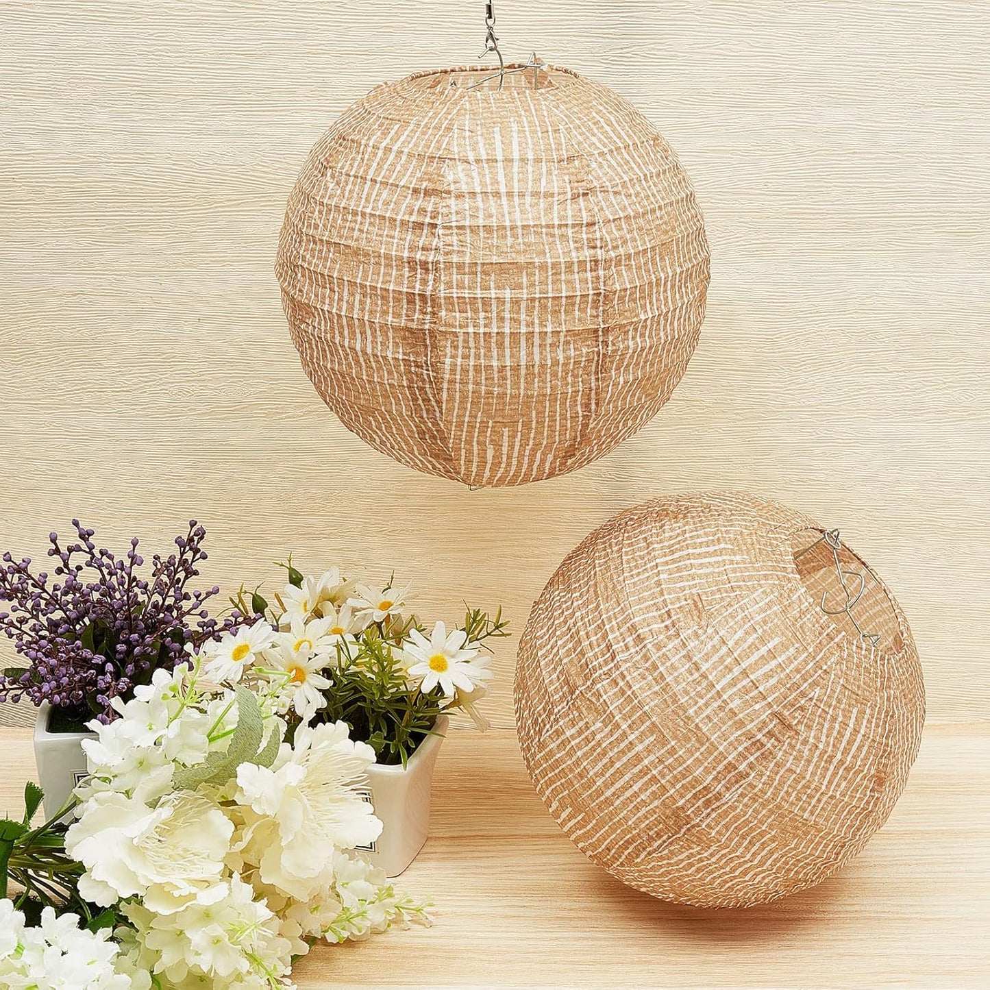 Hortsun 6 Pcs Print Burlap Paper Lanterns Round Chinese Paper Lanterns Decorative Farmhouse Classroom Decor Home Sweet Classroom Birthday Party Ceremonial Event (8 Inch)