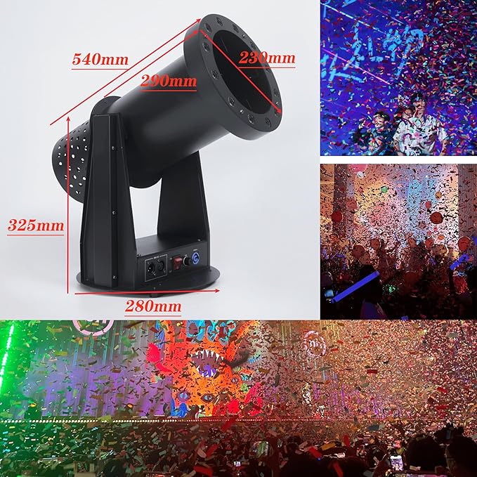 12LED Confetti Launcher, 1500W High-Power Fan, Remote Control, 8-10m Blowing Height