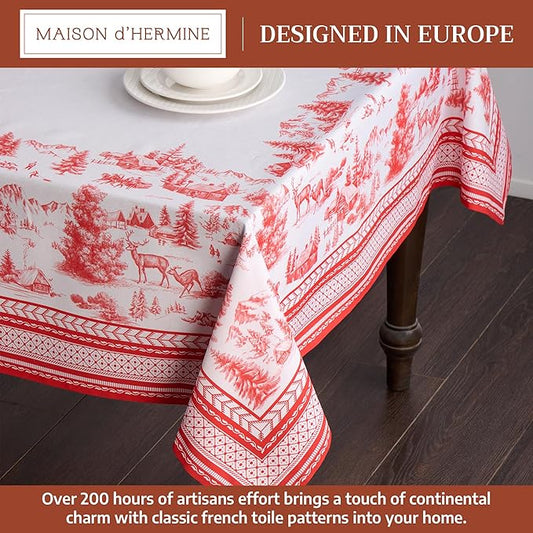 Maison d' Hermine Table Cloth Rectangle Table 100% Cotton 70 x 140 Inches Fall Tablecloth Reusable Everyday Use for Thanksgiving Christmas Decorations Dining Farmhouse Party (Winter Jouy)