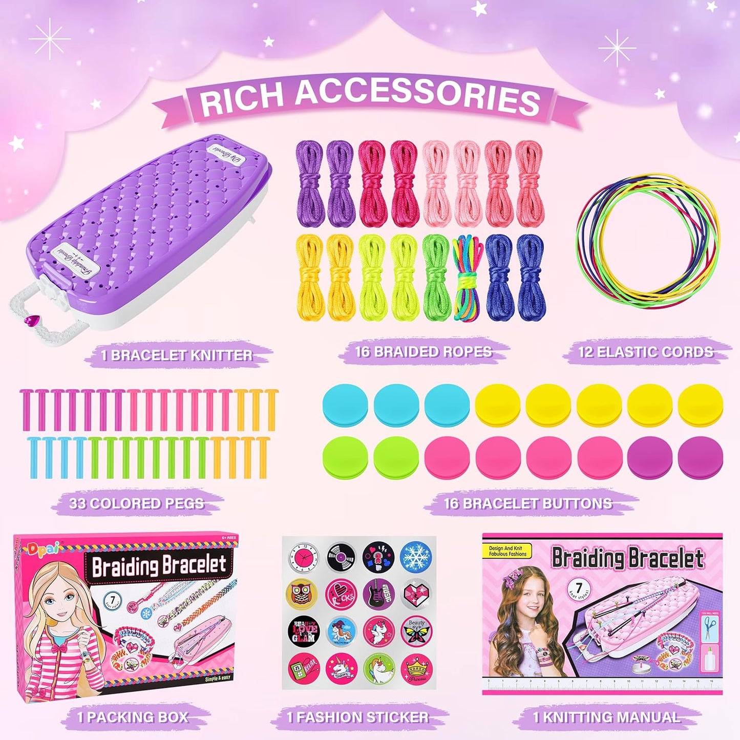 Dpai Friendship Bracelet Making Kit for Girls,DIY Arts and Crafts Toys,Jewelry String Maker Kit,The Best Birthday Gifts Ideas for Girls 6 7 8 9 10 11 12+ Years Old（Purple）