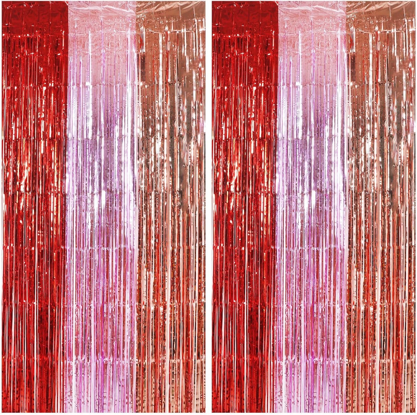 TONIFUL Valentine's Day Door Streamers,Red Pink and Rose Gold Photo Booth Backdrop Metallic Streamers Foil Fringe Curtain for Birthday Valentine's Day Bridal Shower Engagement Party Decoration
