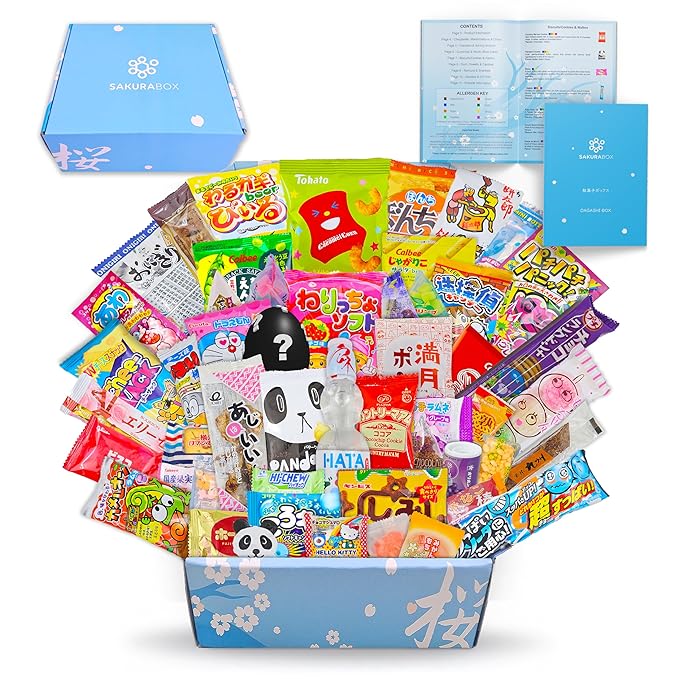 Sakura Box Japanese Candy & Snacks Dagashi Set & Pamphlet 50 Pieces Japanese Food Gift Box