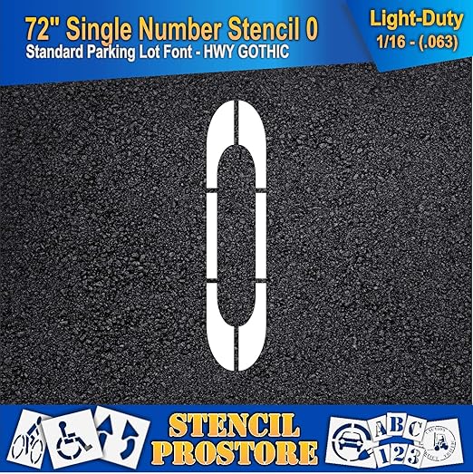 Pavement Stencils - 72 inch Single Number Stencil - 0-72" x 16" x 1/16" (63 mil) - Light-Duty
