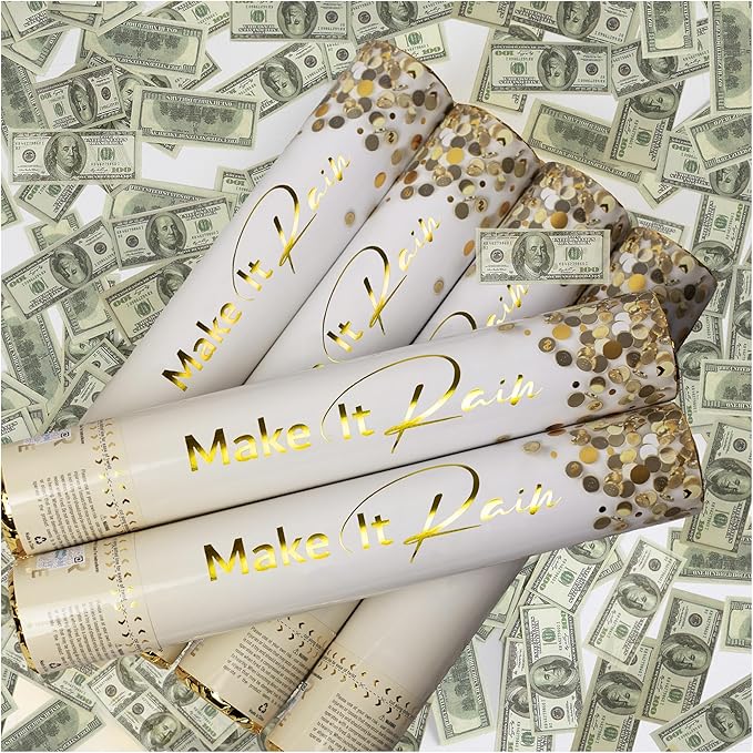 PrimePure Confetti Cannon Party Poppers - Biodegradable Money Confetti Poppers - 6 Pack - Mini 100 Dollar Confetti Party Poppers Shooters for Events, Birthday, Celebrations