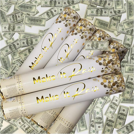 PrimePure Confetti Cannon Party Poppers - Biodegradable Money Confetti Poppers - 6 Pack - Mini 100 Dollar Confetti Party Poppers Shooters for Events, Birthday, Celebrations