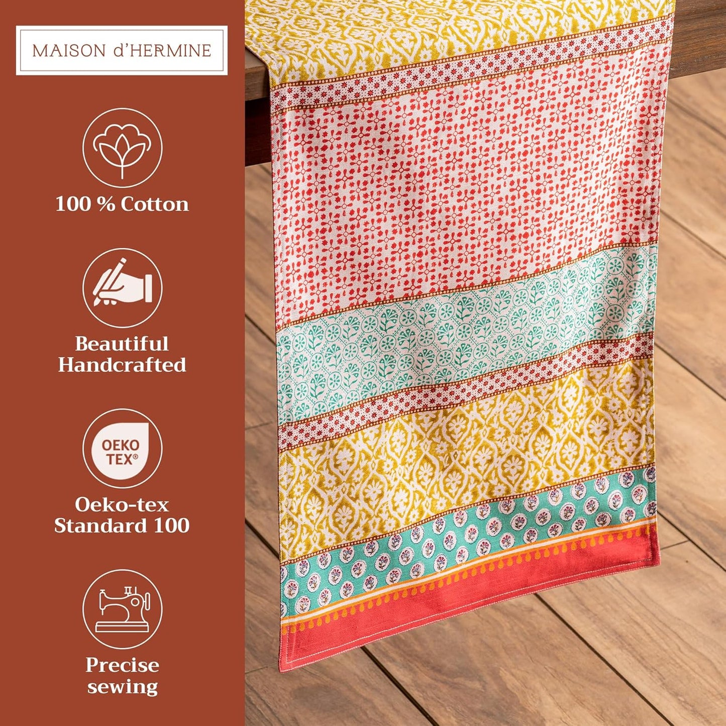Maison d' Hermine Table runner 100% Cotton Double Layer Table Runners 108 inches long Decorative for Home Kitchen Dining Party Baby Shower Wedding Bridal Shower Spring Summer (Provence, 14.50" x 108")
