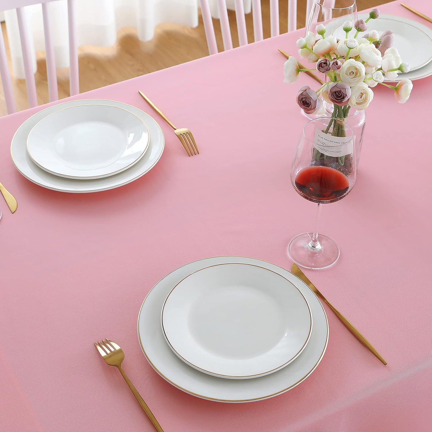 FOLINS&HOME Pink Rectangle Tablecloth - 90 x 132 Wrinkle Free Waterproof Polyester Table Cloths, Spillproof Heavy Duty Washable Table Cover for Party, Banquet, Wedding, Indoor - Rectangular/Oblong