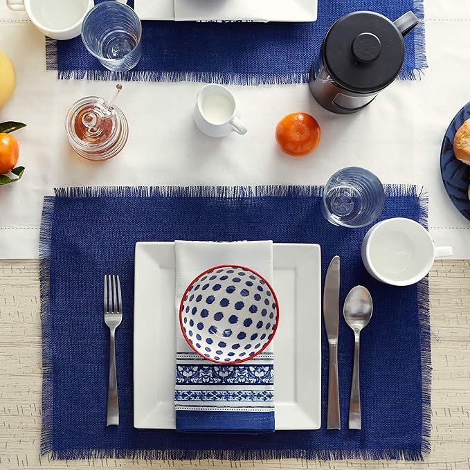 DII Jute Burlap Collection Kitchen Tabletop, Placemat Set, 13x19, Solid Nautical Blue, 6 Count
