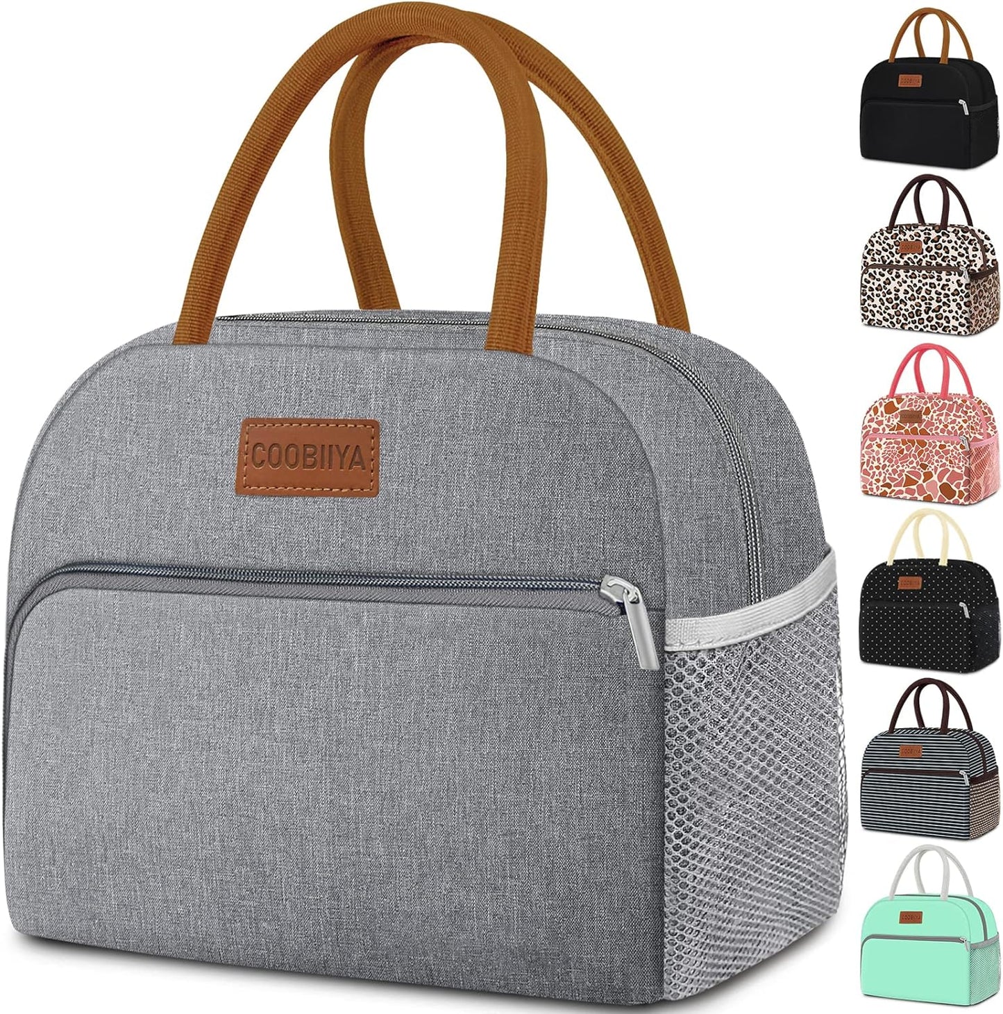 Coobiiya Lunch Bag Lunch Box for Women Men, Small Leakproof Cute Lunch Tote Large Capacity Reusable Insulated Cooler Lunch Container for Work/Office/Picnic/Beach-Grey