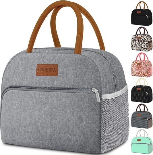 Coobiiya Lunch Bag Lunch Box for Women Men, Small Leakproof Cute Lunch Tote Large Capacity Reusable Insulated Cooler Lunch Container for Work/Office/Picnic/Beach-Grey