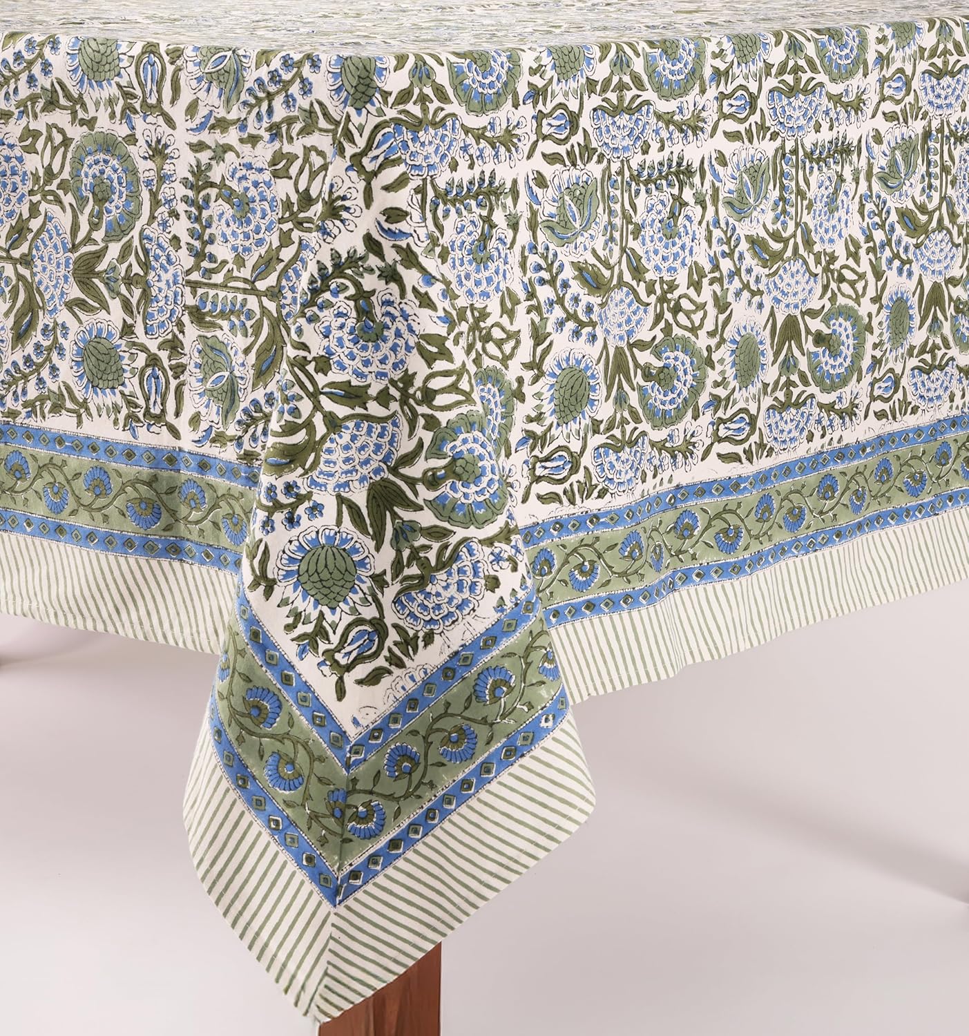ATOSII Clover Blue 100% Cotton Square Fall Tablecloth, Handblock Floral Linen Table Cloth for Kitchen Dining Table I Parties Wedding Christmas Thanksgiving I Fall Home Decor 60 X 60 Inches