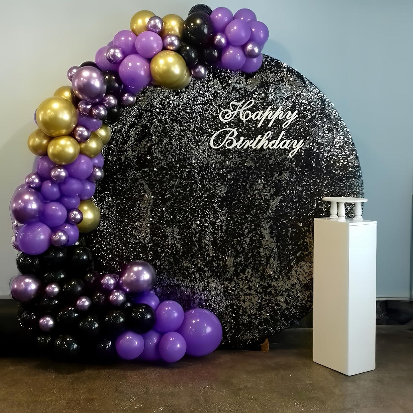 Purple Black and Gold Balloon Arch Kit Dark Purple and Gold Metallic Black Confetti Party Latex Balloons Garland for Women Wednesday Birthday Baby Shower Wedding Engagement Party Decorations