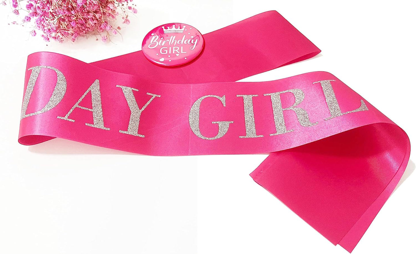 Birthday Girl Sash,Hot Pink Satin with Silver Glitter Letter, Happy 16th,18th,21st,30th 40th 50th 60th 70th 80th or Any Other Birthday Party Supplies,hot Pink Girl