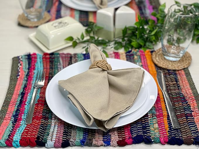 Chardin home Eco Friendly Rainbow Multi Chindi Placemats (Set of 4 mats), Size: 13"x19"
