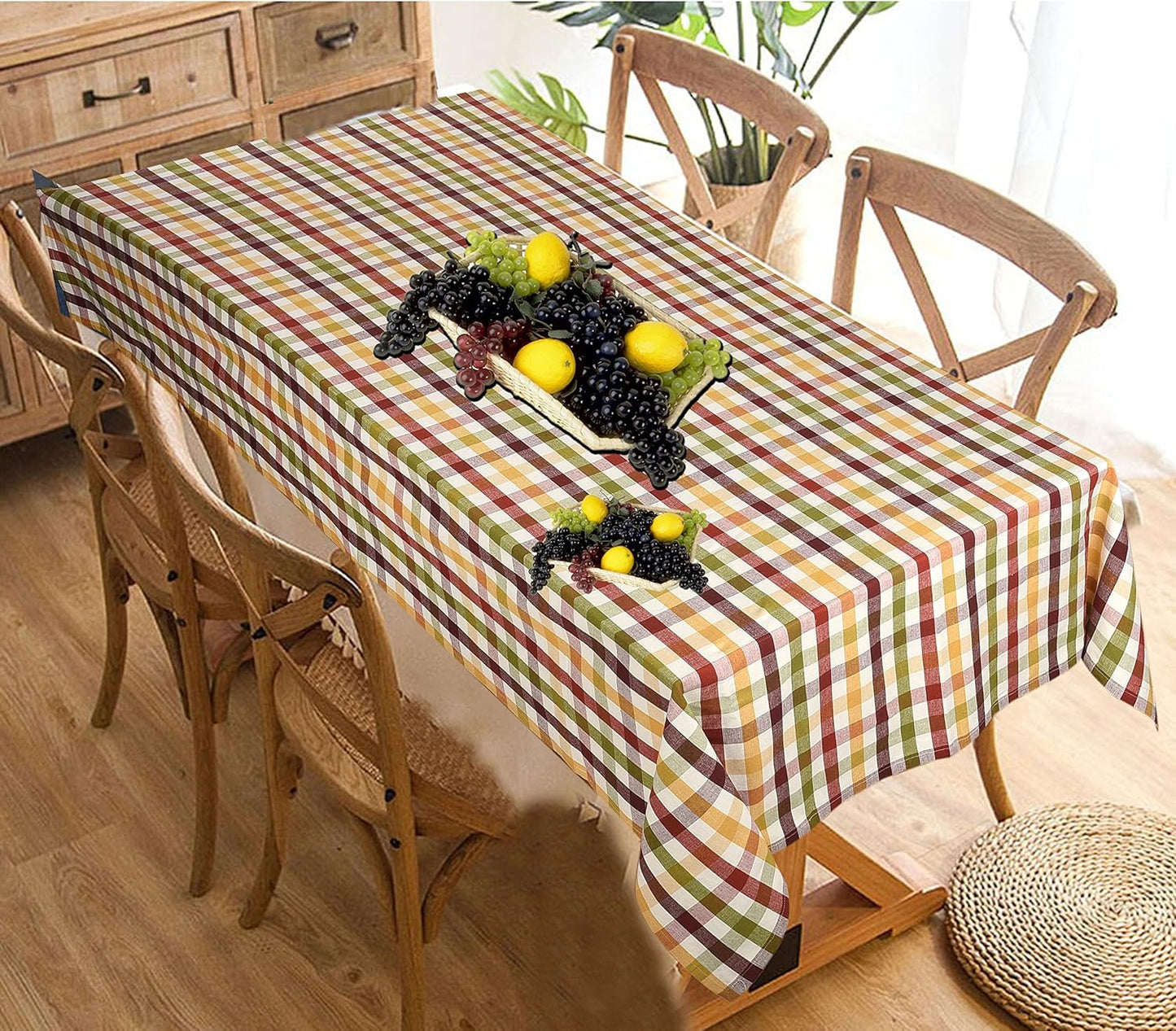 Urban Villa Christmas Tablecloth Buffalo Check Table Cloth Tabletop Cover Kitchen Dining Tablecloth 100% Cotton Great Parties Wedding Holiday Dinner Rectangle 52X70 Inches 4-6 Seats Table Cloth