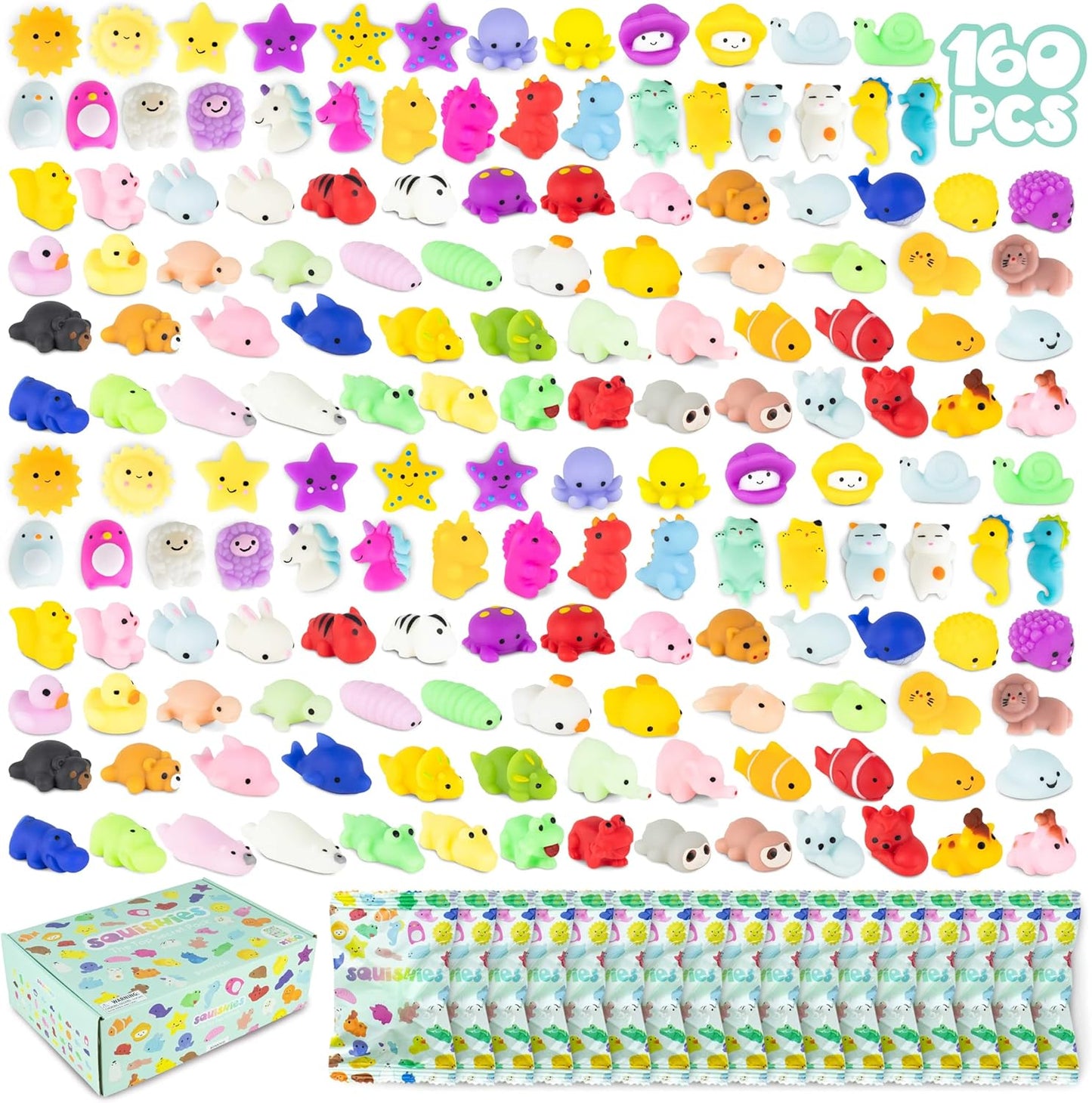 BONNYCO Mochi Squishy Toys Bulk for Kids Party Favors Pack 160. Goodie Bags Stuffers for Kids 3-5 4-8, Return Gifts Birthday Party. Squishy Fidget Toys, Pinata Stuffers Birthday Boys Girls Kawaii