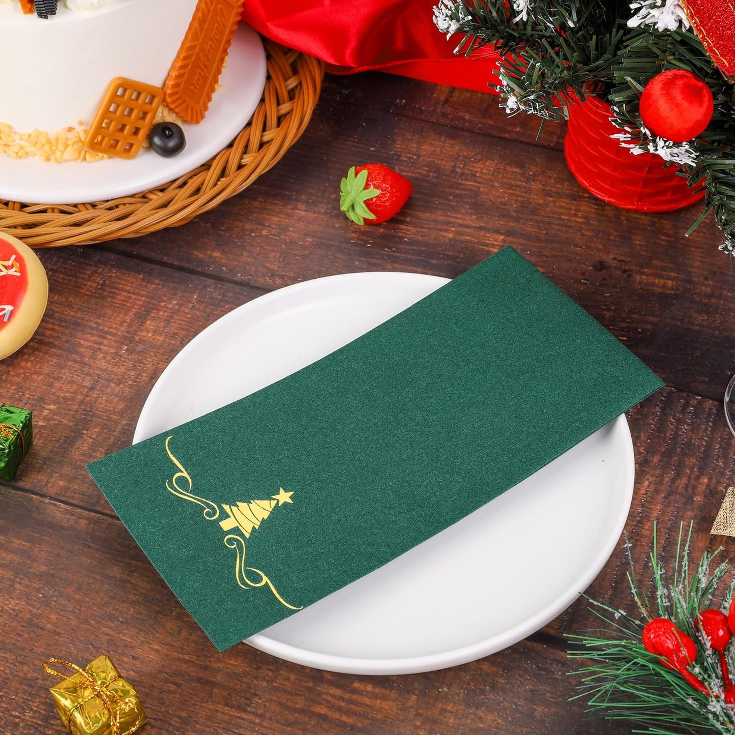 100 Pack Christmas Disposable Guest Napkins 12 x 17 Inch Gold Foil Christmas Trees Napkins Xmas Tree Hand Towels for Bathroom Kitchen Weddings Christmas Holiday Party, Green
