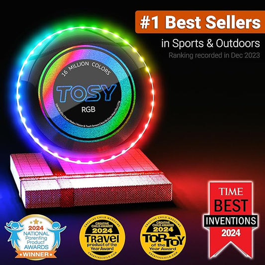 TOSY Flying Disc - 108 RGB Multicolor or 36 Monocolor LEDs, Super Bright, Smart Modes, Christmas Stocking Stuffers Gift, Camping Toy for Kid/Teen/Adult, Auto Light Up, Rechargeable, Waterproof, 175g