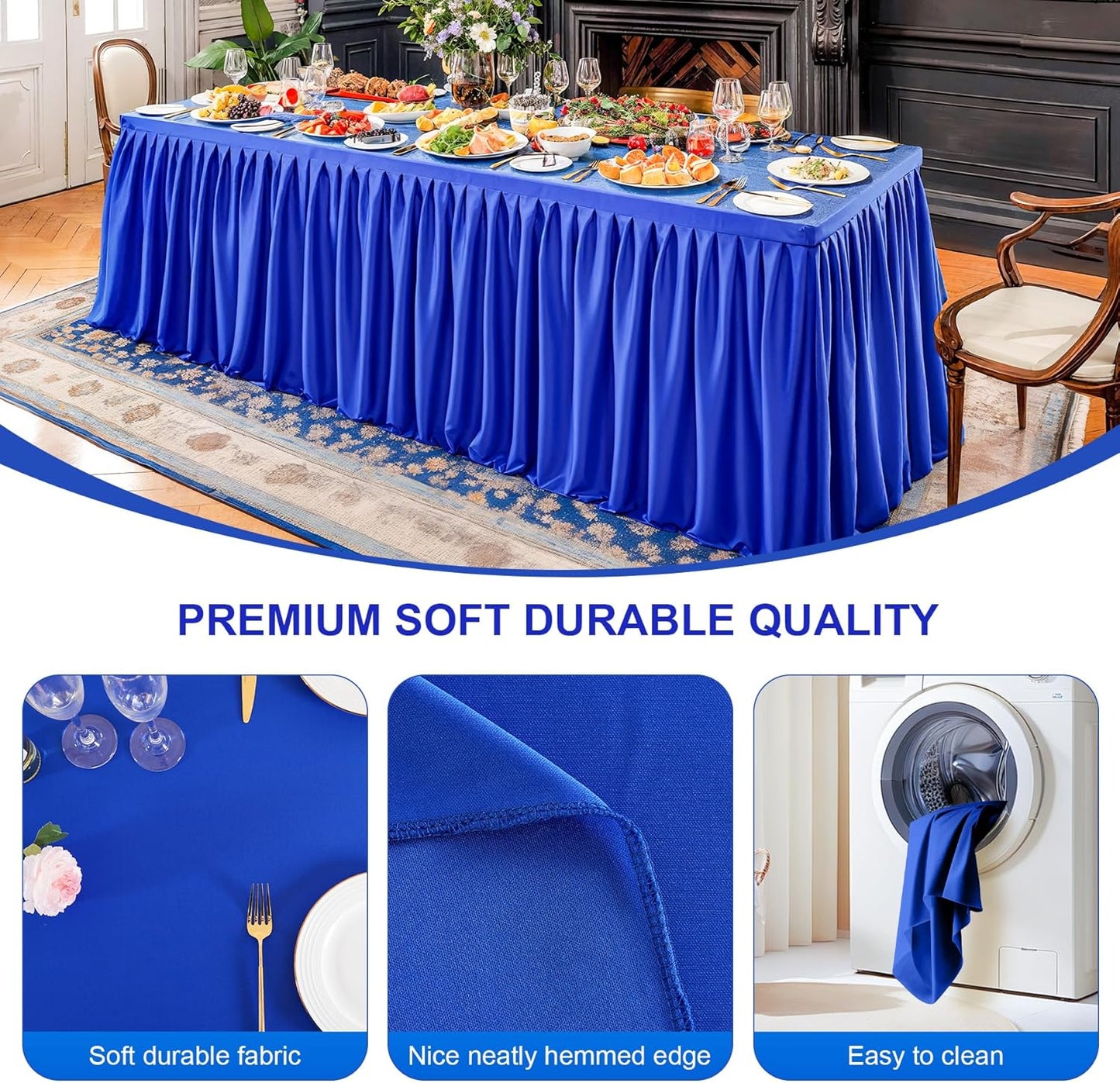 Royal Blue Polyester Table Clothes for 6 Foot Rectangle Tables, Wrinkle Free Fitted Table Cover 6ft Stretch Tablecloths with Skirt for Parties Weddings Birthday Banquet Baby Shower