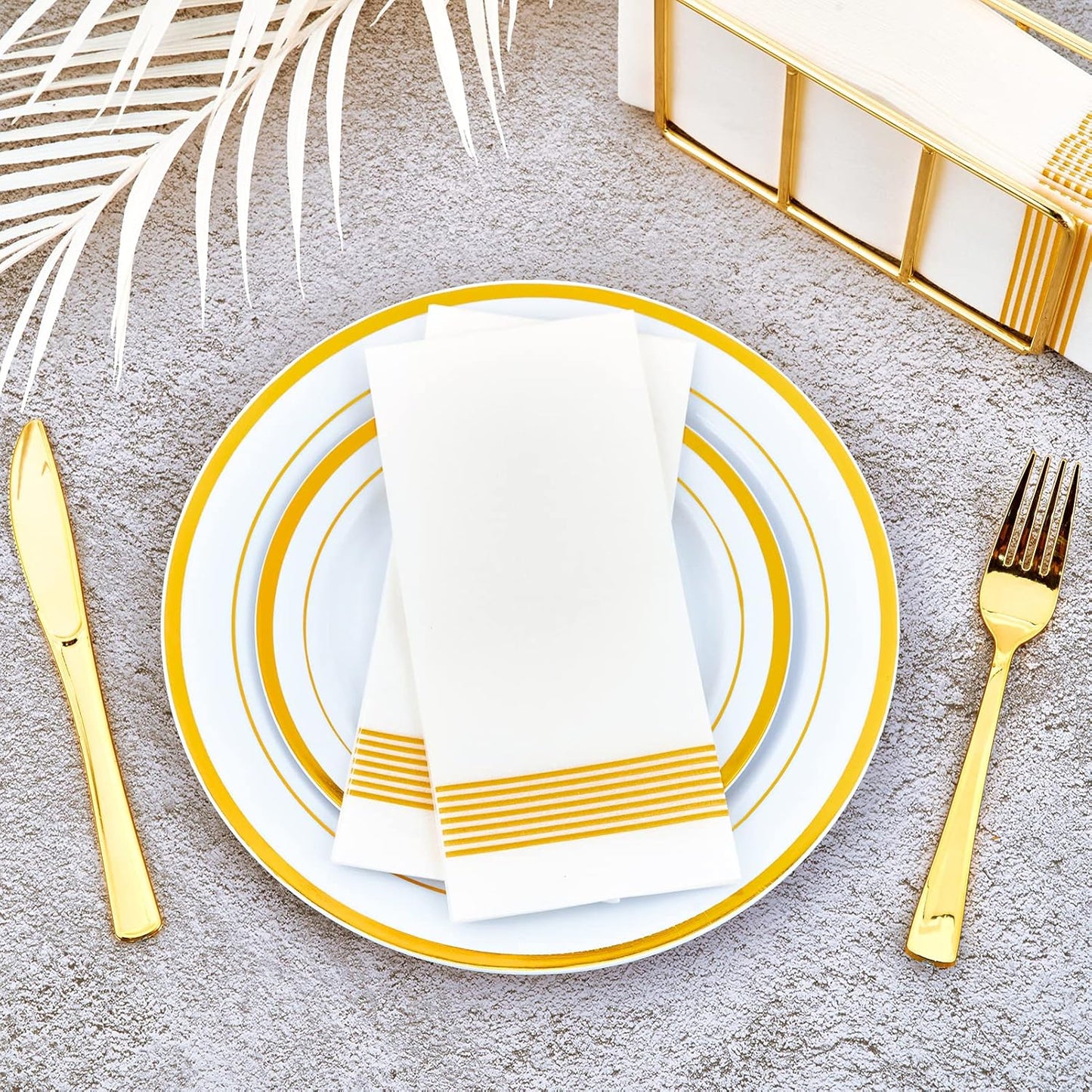 LITOPAK 200 Pack Paper Hand Towels for Bathroom, Striped Gold Paper Napkins Disposable, and Guest Towels Disposable for Bathrooms, Party, Wedding or Events