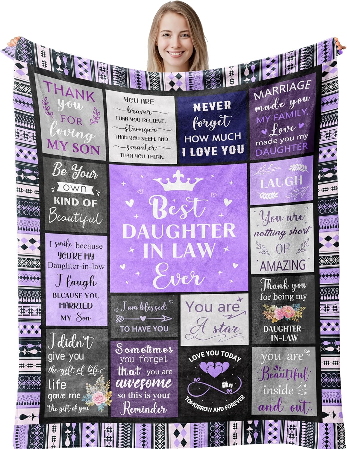 Daughter in Law Gifts from Mother in Law, Future Daughter in Law Wedding Gifts, Christmas Mother's Day Birthday Gifts for Daughter-in-Law, Soft & Cozy Purple DIL Blanket Throw 60" x 50"
