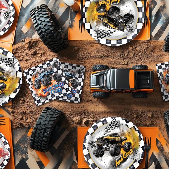 Monster Truck Party Decorations - Monster Truck Party Plates and Napkins for Kids Birthday Party, Serves 40 Guests