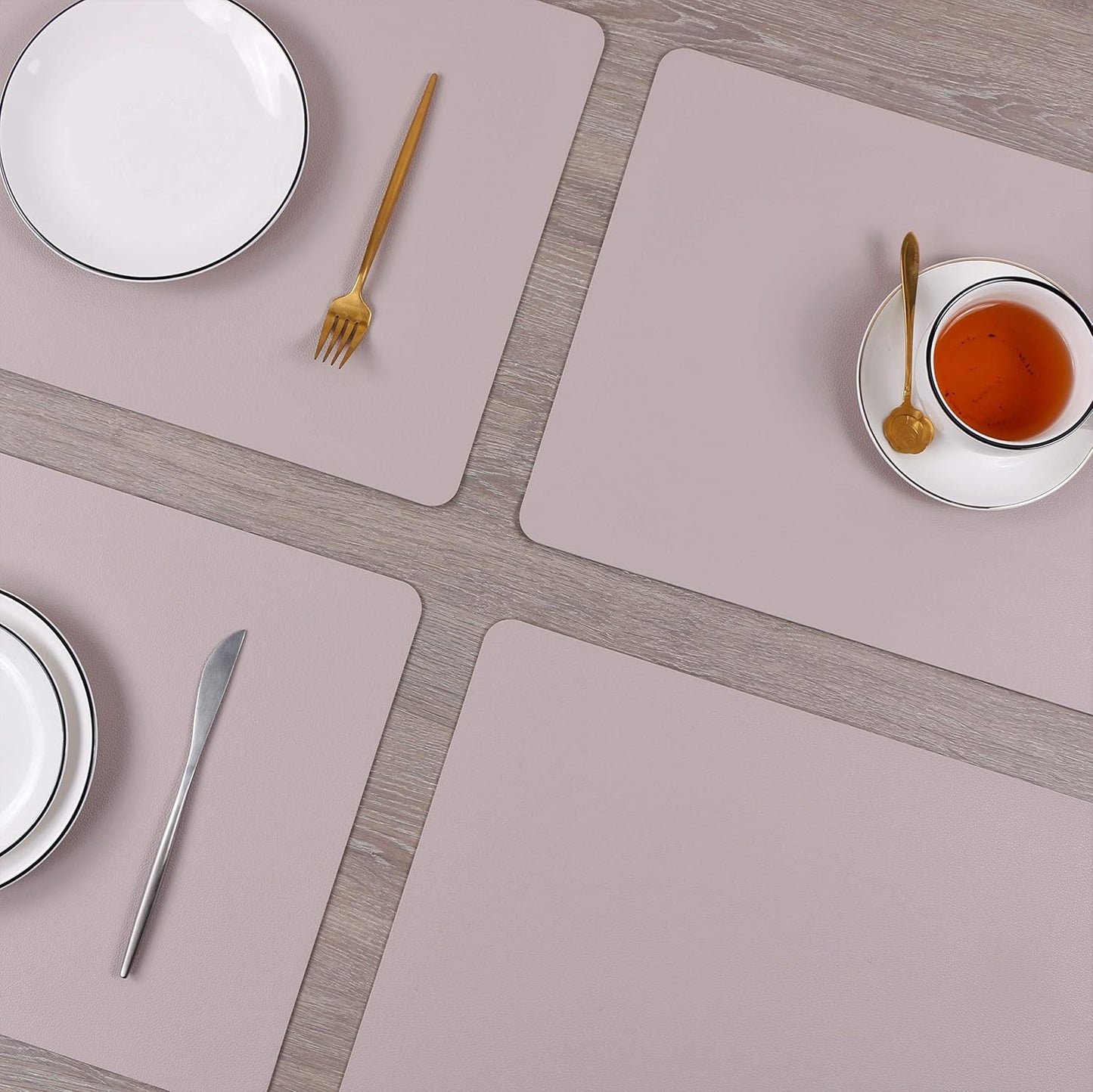 Wipeable Placemats Leather Table Mats Waterproof Heat-Resistant Easy to Clean for Dining Table Set Kitchen Table (6, Taupe)