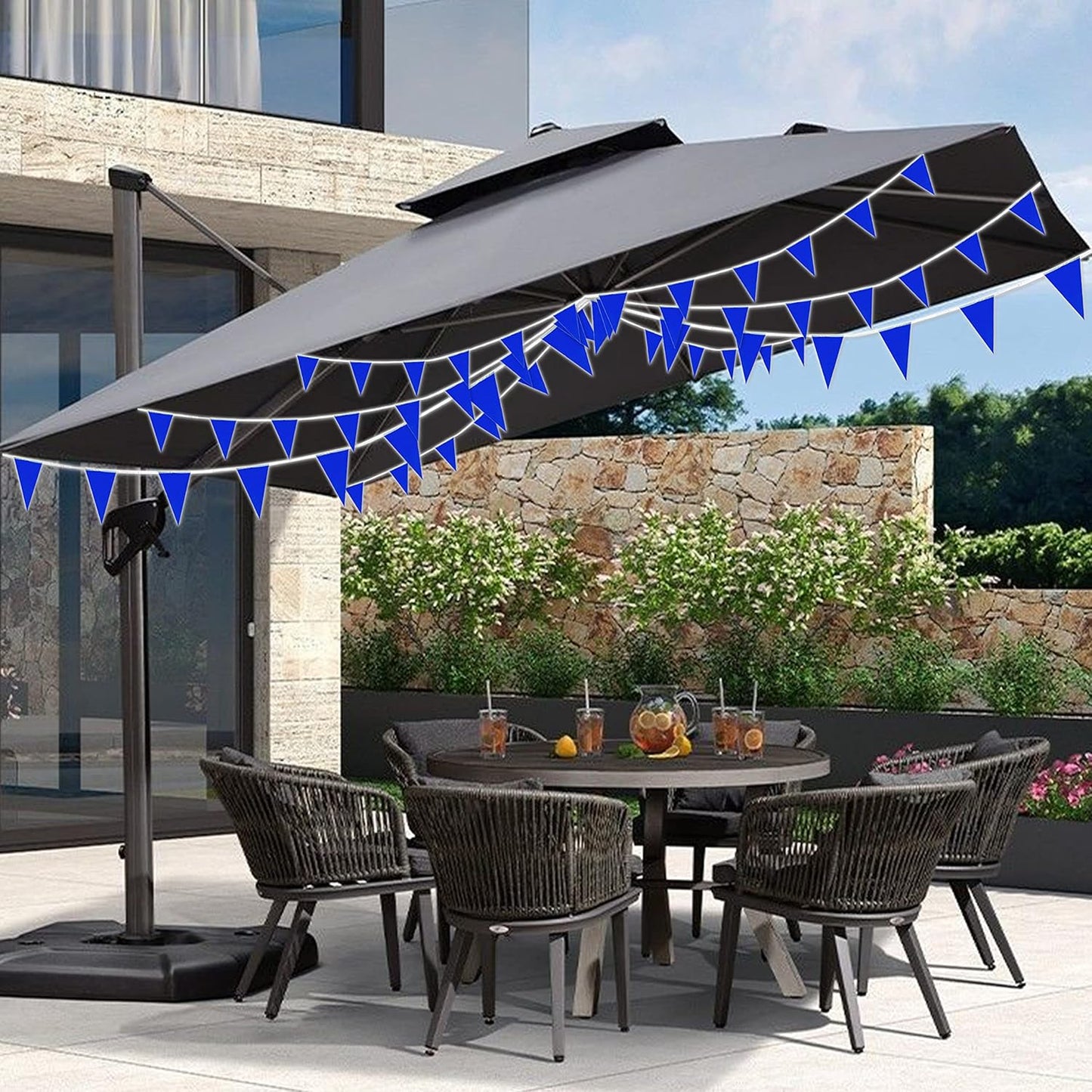 Consummate 100 Feet Blue Blank Pennant Banners Flags String Hanging DIY Triangle Bunting Flags for Grand Opening,Kids Birthday,Party Decorations,60 PCS