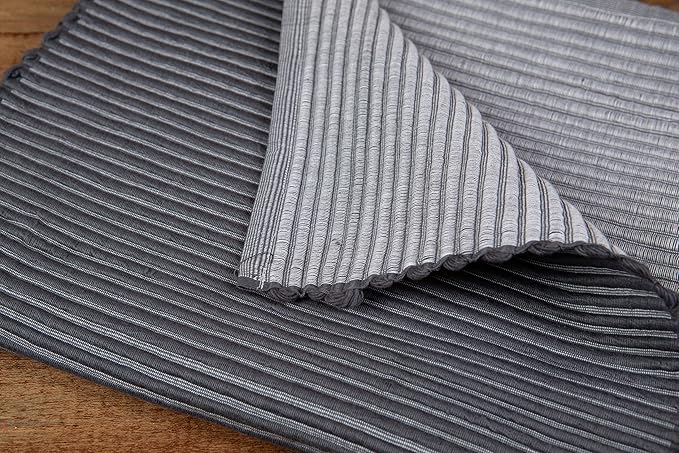 Sticky Toffee Cotton Table Runner, 14 x 72 Inch, Gray Woven Ribbed Farmhouse Boho Table Décor for Kitchen or Dining, Oeko-Tex Certified