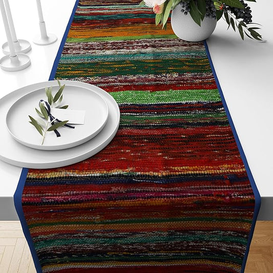 Trade Star Area Rug Runner Handloomed Cotton Runner Table Placemat Decorative Upcycled Fabric Premium Quality Reversible Table Runner Highly Durable Bedside (Blue)