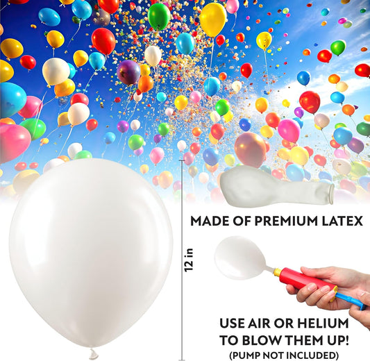 White Balloons 100 Pack, 12 Inch White Latex Balloons For Birthdays, Weddings, Baby Showers, Holidays