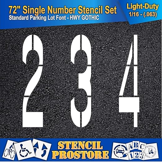 Pavement Stencils - 72 inch Number Stencil Set (10 Pieces) - 0-9 - 72" x 16" x 1/16" (63 mil) - Light-Duty