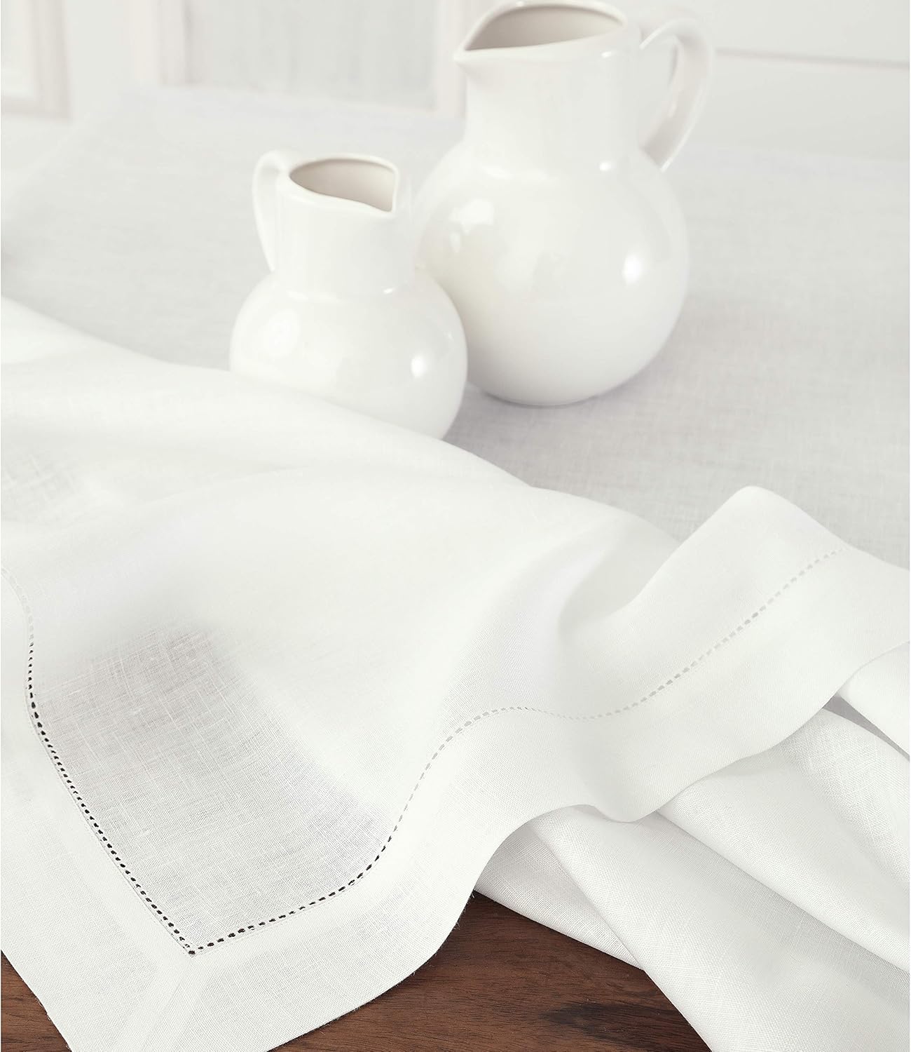 Solino Home Linen Tablecloth for Rectangle Tables 60 x 140 Inch - Classic Hemstitch 100% Pure Linen White Table Cloth - Machine Washable Cloth Tablecloth for Fall, Halloween, Thanksgiving, Christmas