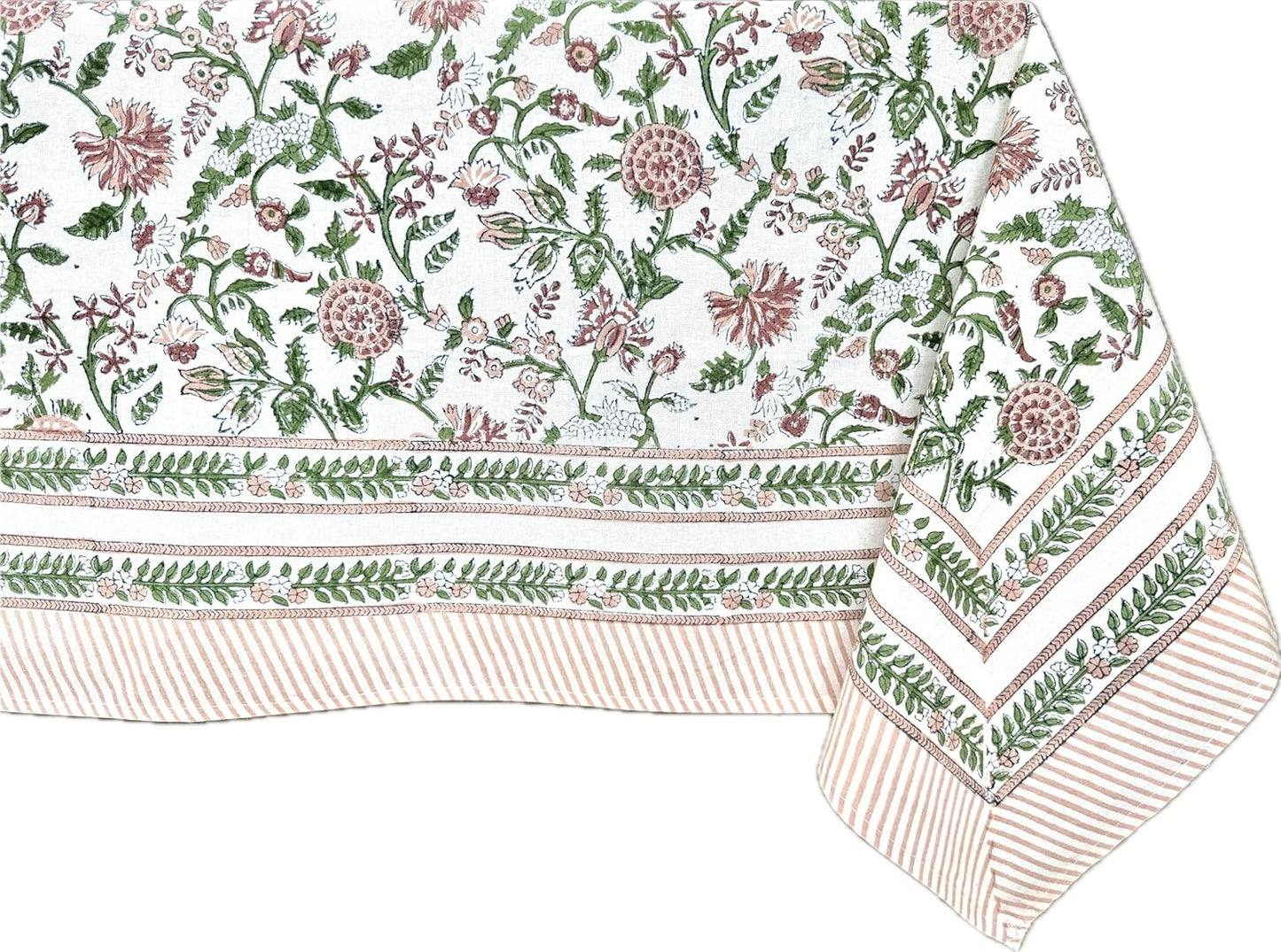 ATOSII Mahoka Rust 100% Cotton Square Fall Tablecloth, Handblock Floral Linen Table Cloth for Kitchen Dining Table I Parties Weddings Outdoors Easter Valentine's Gift I 60 X 90 Inches I 6 Seater