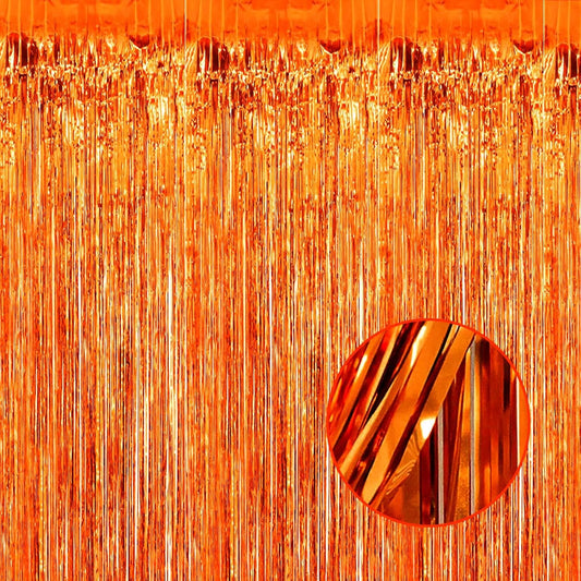 4 Pack Orange Foil Fringe Curtain Backdrop, 3.28Ft x 8.2Ft Metallic Tinsel Foil Fringe Streamers Curtains Party, Photo Booth Props, Birthday, 2022 Mother's Day Decoration Supplies