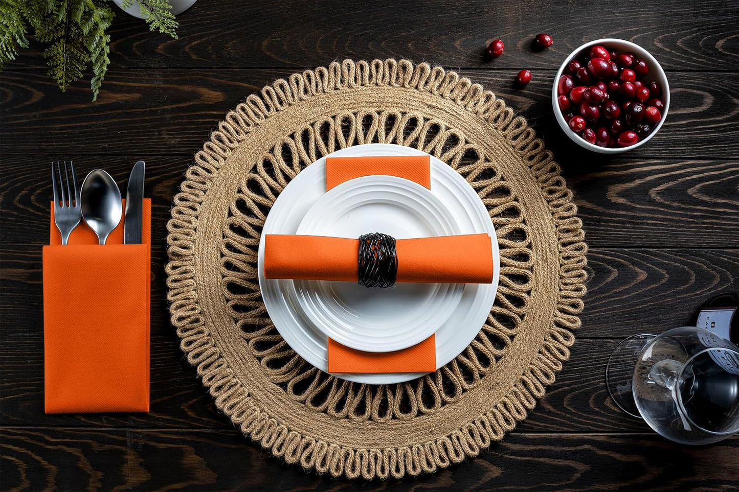 Linen-Feel Orange Paper Napkins - Decortive Cloth-Like Disposable Dinner Napkins - Soft And Absorbent Napkins for Thanksgiving, Party, Wedding, Bathroom Or Any Occasion. (Pack of 100)