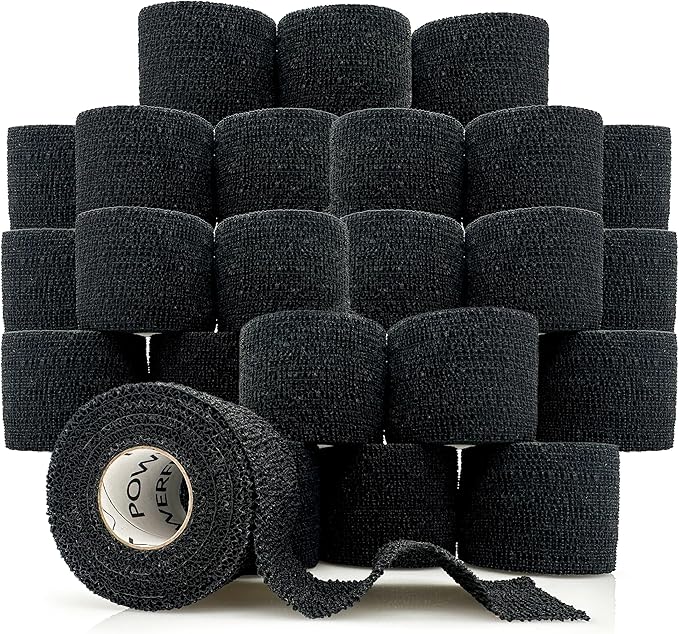 PowerFlex – Self-Adhering Sports Wrap for Injury Prevention & Post-Injury Stability – Medical-Grade, Sweat & Water Resistant First Aid Wrap for Athletes - Black, 2 inch, 24 Rolls