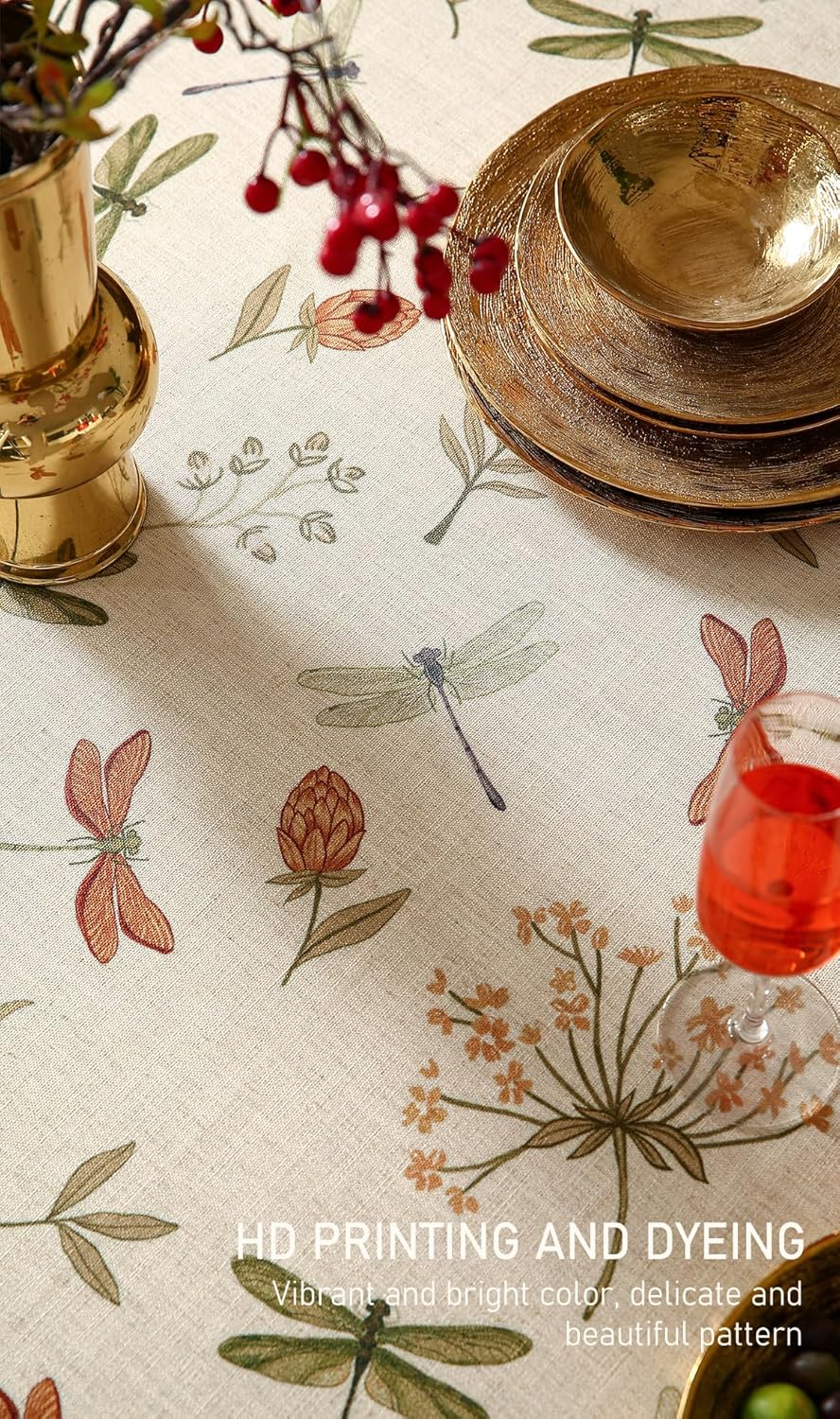 ISAENNE Designer Floral Linen Table Cloth for Rectangle Table,French Off White Elegant Tablecloth,Washable Home Decor Tablecloths for Dining Thanksgiving Kitchen Christmas,55"*79"-Grace B