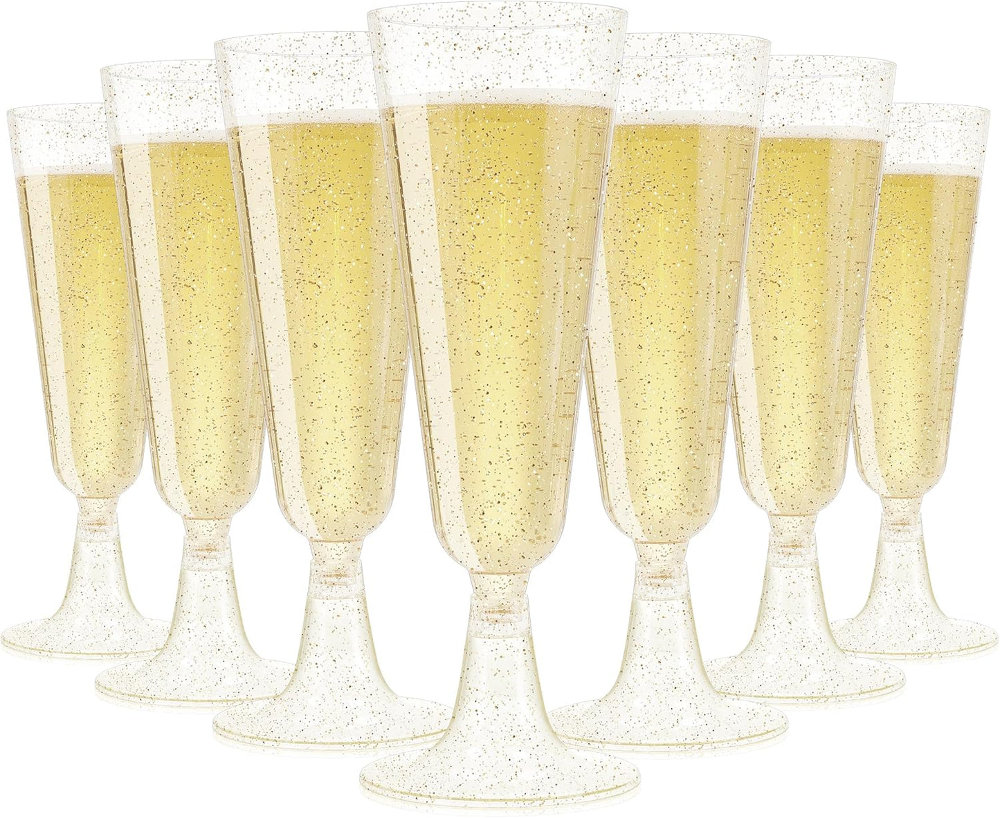SUREHOME Champagne Flutes Plastic 40 Pcs Gold Glitter Champagne Glasses Disposable Mimosa Glasses Sparkle Clear Acrylic Wedding Toasting Cocktail Cups Bulk for Bridal Shower Birthday Party Supplies