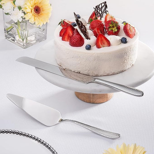 Hudson Essentials Bergamo Hammered 18/10 Stainless Steel Wedding Cake Knife & Cake Server Set – Perfect for Weddings, Engagements, & Birthay Parties